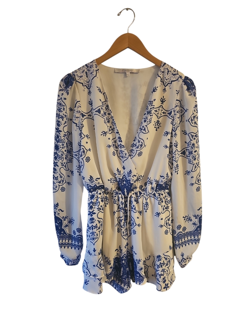 Lovers + Friends Spring Blossom Romper Blue And White Size Small New - Picture 7 of 9